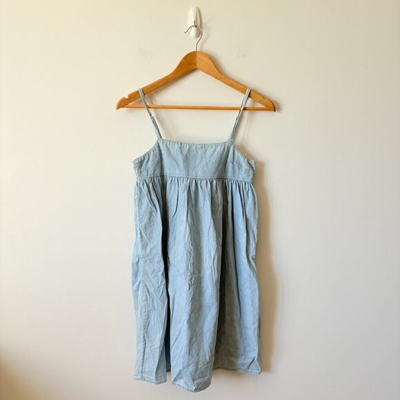 Simons Icone Cotton Chambray Babydoll Mini Dress Sky Blue Size Small - Picture 1 of 5